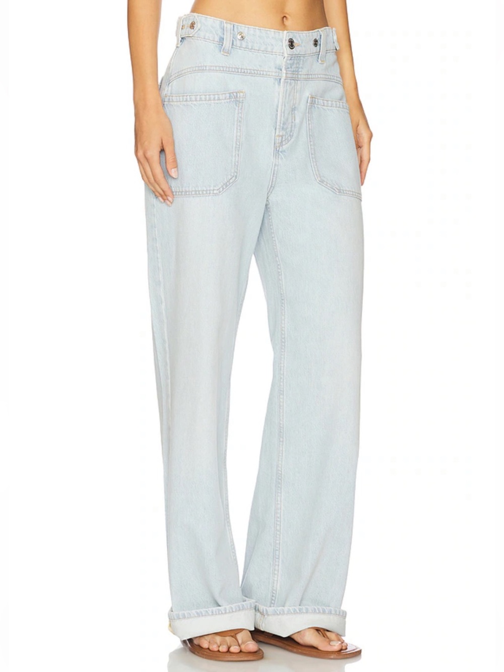 Free People We The Free Palmer Cuffed Wide Leg Jeans Blue Size 26 70s Retro Chic
